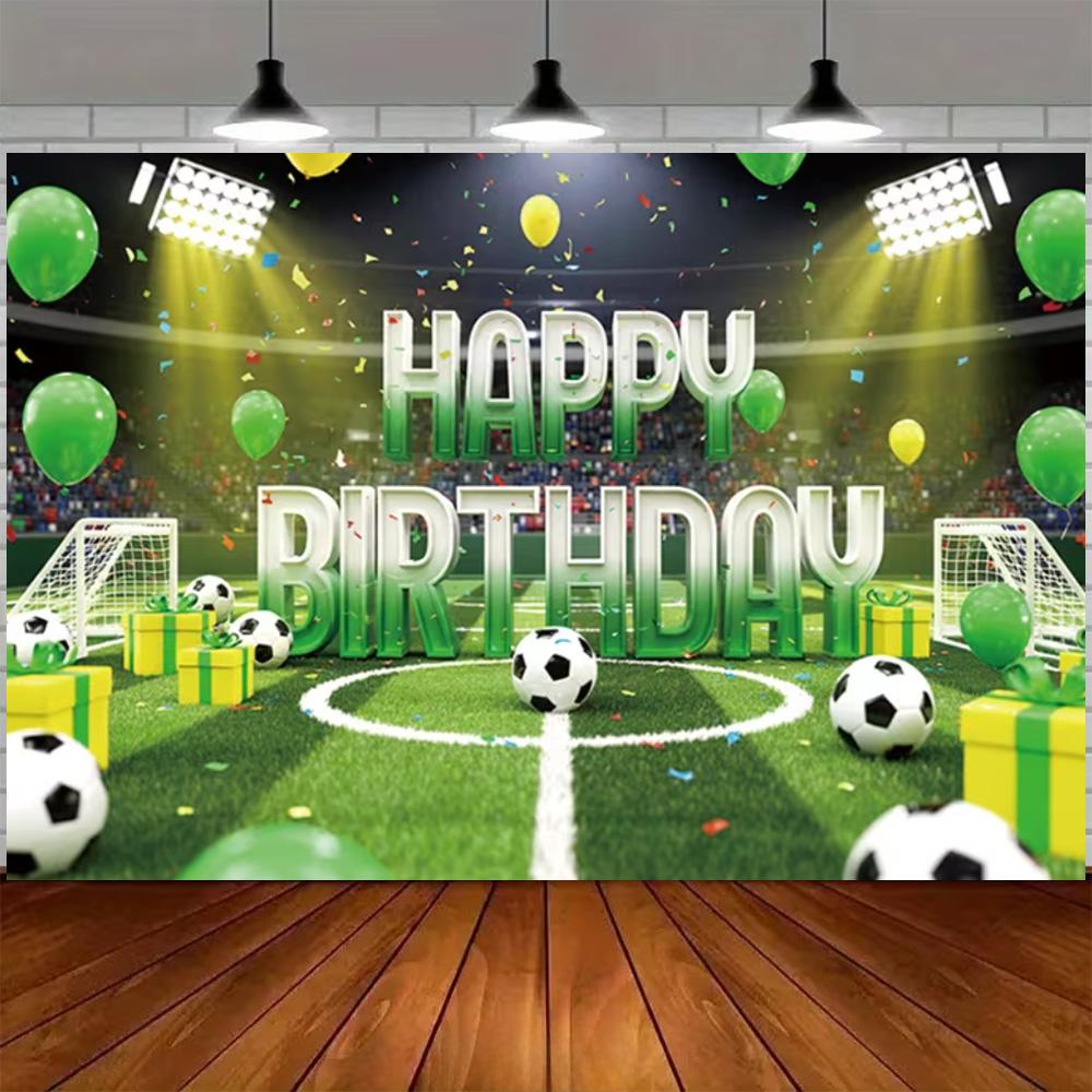 Green and blue football themed birthday decoration banner Backdrop, football field children birthday party photography Backdrop