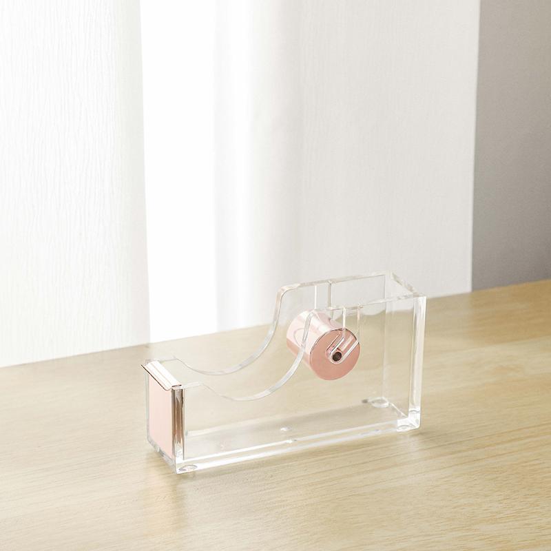 Deluxe Square Clear Acrylic Tape Seat Holder Office Tape Dispenser Desktop Tape Cutter Supplies 120MM*35MM*65MM