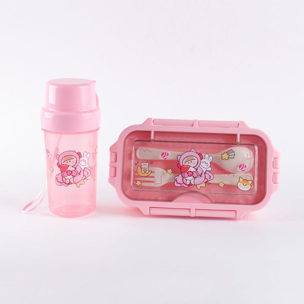 Kid's Lunchbox and Mug Set Cartoon Plastic Bento Box With Tableware Microwaveable Food Storage Container School Child Snack Box