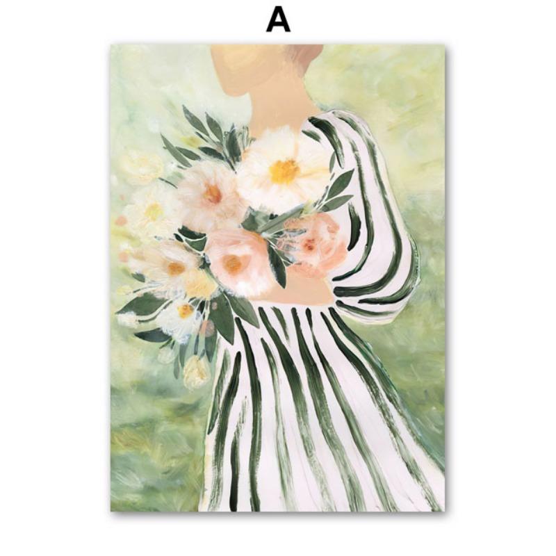 Green Girl Leaves Flower Abstract Landscape Wall Art Canvas Painting Oil Posters And Prints Wall Pictures For Living Room Decor