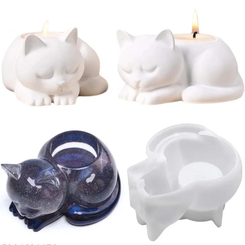 A Top Quality Animal Cat Candlestick Silicone Mold DIY Home Desktop Ornaments Candle Holder Casting Molds Gypsum Resin Crafts