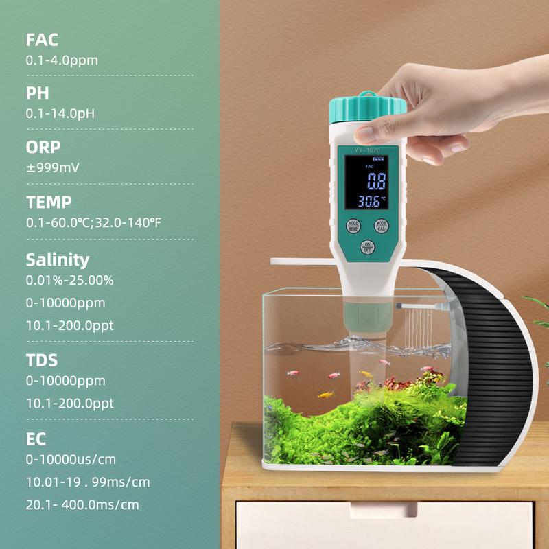 Digital Chlorine Meter PH Tester 7 In 1 SALT/ ORP/ TDS/EC/TEMP Tester CL Water Quality Analyzer for Swimming Pool Hot Spring