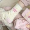 Pink Australian Wool Mid-Calf Cartoon Striped Plush Socks for Women - Warm Autumn/Winter