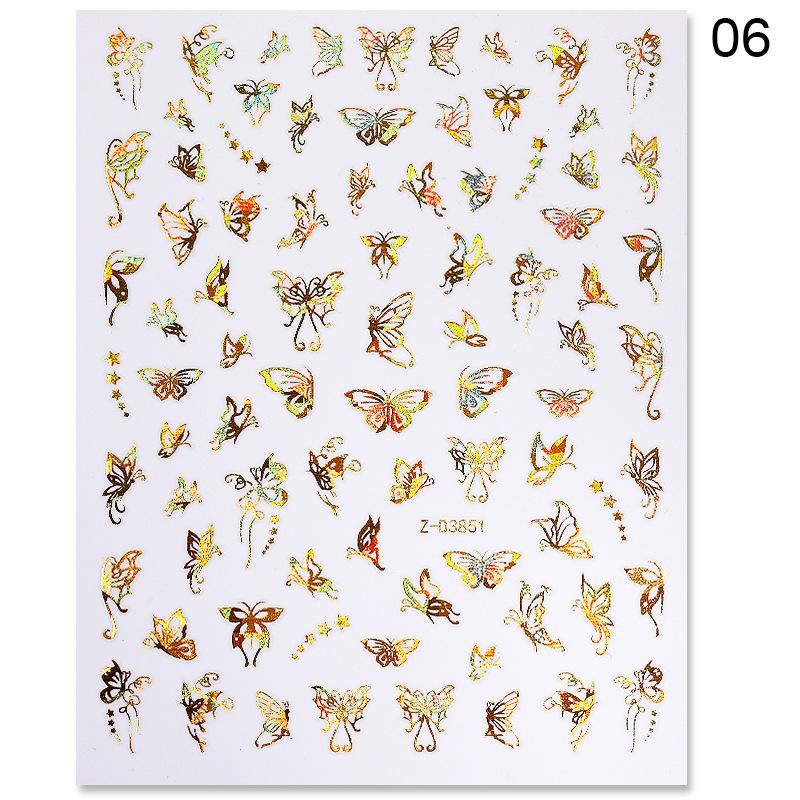 1pc 3D Nail Stickers Spring Summer Natural Flower Leaves Simulation Dried Flower Dragonfly Nail Applique Water Slides Decoration