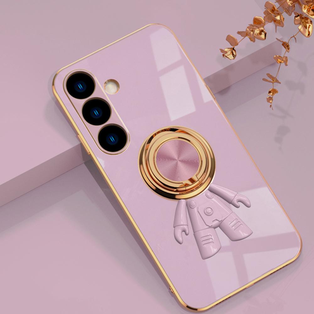 

For Samsung Galaxy S24 Case with Astronaut Ring Kickstand 6D Electroplating TPU Phone Cover Pink