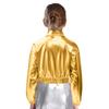 Unisex Kids Metallic Shiny Jacket Turn Down Collar Long Sleeves Flap Pockets Dance Coat