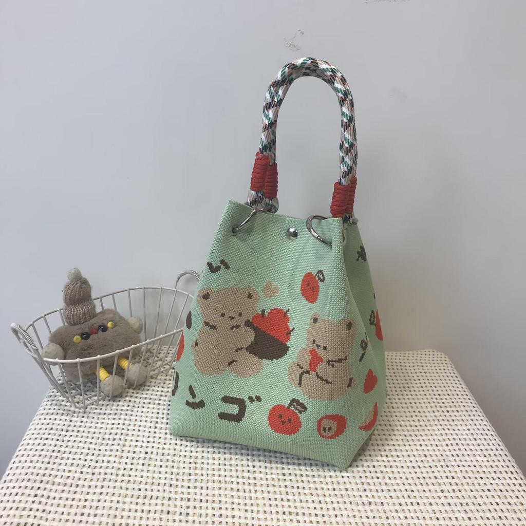 Korean Style Knitted Bucket Bag - Women's Fashion Versatile Handbag 2025
