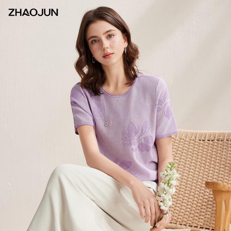 Zhaojun 2026 S/S Floral Jacquard Silk Blend Short Sleeve Knit T-Shirt XL