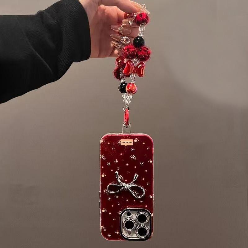 

Роскошный 3D-чехол с цветочным принтом и бантом для iPhone 16, 15, 14, 13, 12 Pro Max, для девочек, с блестящей защитой камеры, мягкий чехол, красная задняя крышка iPhone 13 Pro