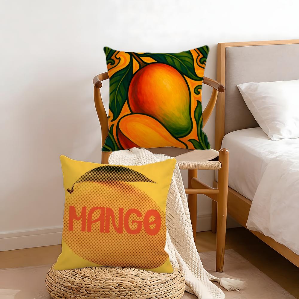 Mango Llustration Cushion Cover Anti-Dust Mite Short Plush Pillowcase - Invisible Zipper Silky Soft Sofa Cushion Cover
