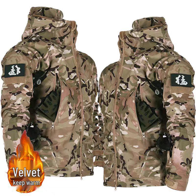 Unisex Outdoor Camouflage Waterproof Windbreaker: Warm, Fleece-Lined, Multi-Pocket Softshell Jacket for Fall and Winter
