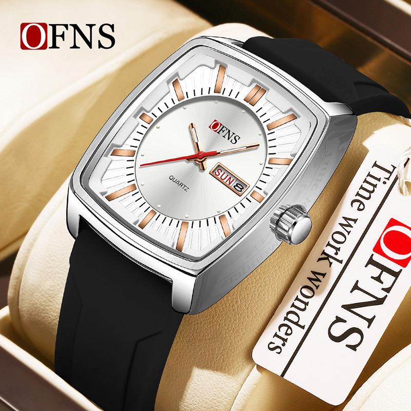 Oufanni Men's Classic Barrel Watch - Double Calendar, Waterproof, Quartz with 3D Luminous Scale