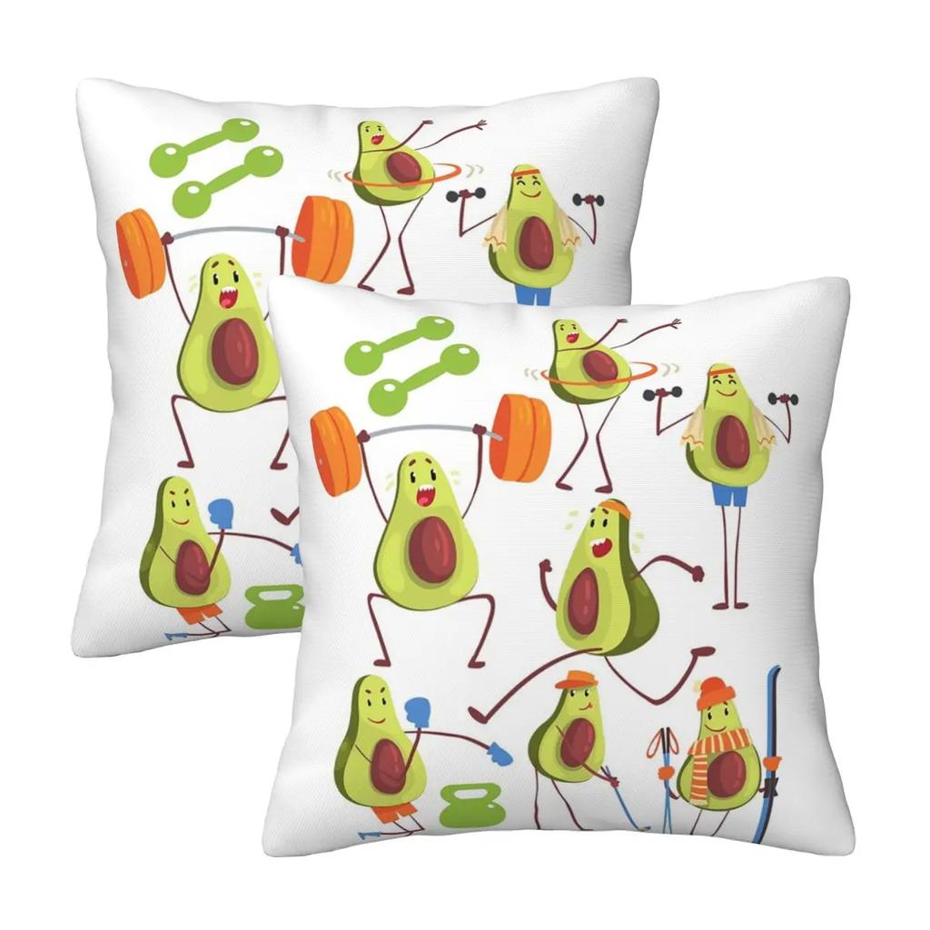 Avocardio Avocado Cardio 2 Stück Quadratischer Kissenbezug Kissenbezug Kissen Dekoration Komfort Überwurf Kissen für Zuhause Sofa