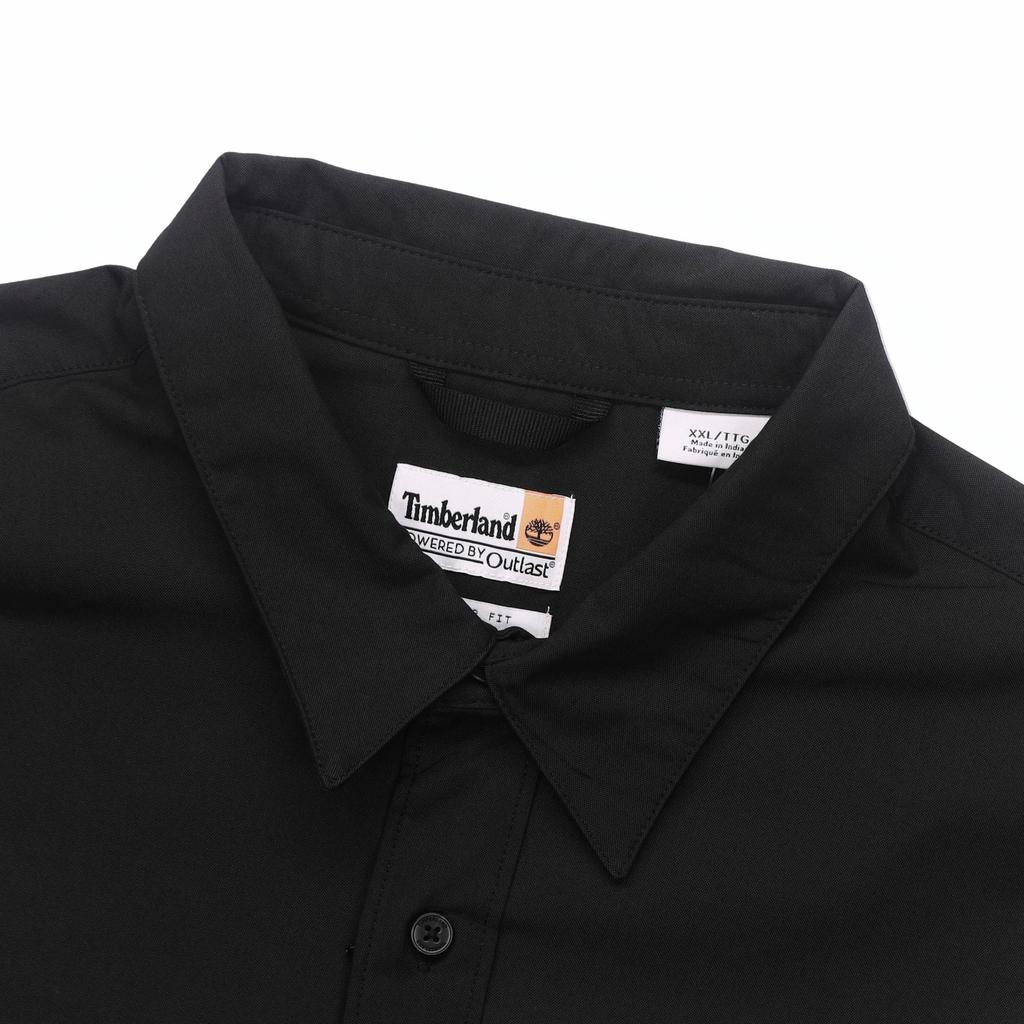 Timberland Solid Color Pocket Spliced Pointed Collar Long Sleeve Shirt Men shirts Black A2NHT-001