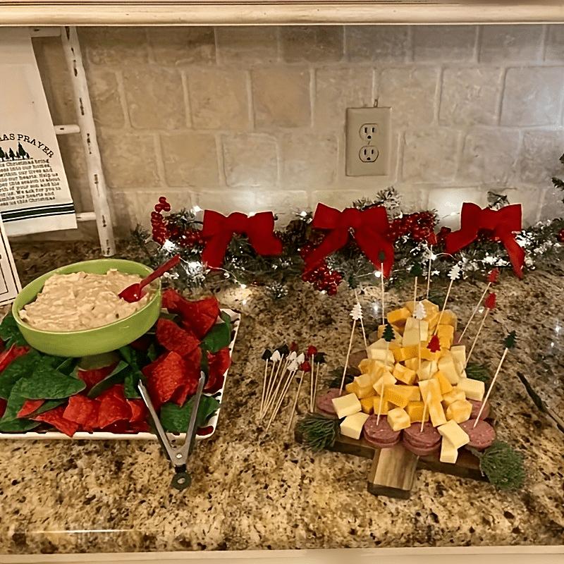 50/100 Stück Bambus Weihnachtsbaum Cocktailspieße - Foodspieße für Feiertags-Vorspeisen, Obst- und Käseplatten, Partydekoration