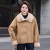 Middle-aged and Old Women's Mother Winter Coat Short Front Shoulder Fashion Women's Autumn and Winter Fur Integrated Coat Piled and Thickened