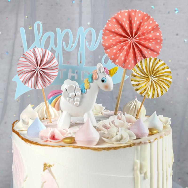 4Pcs/lot Mini Paper Fan Cake Topper Cupcake Toppers Kids Birthday Party Baby Shower Cake Decoration Flags Wedding Favor Supplies