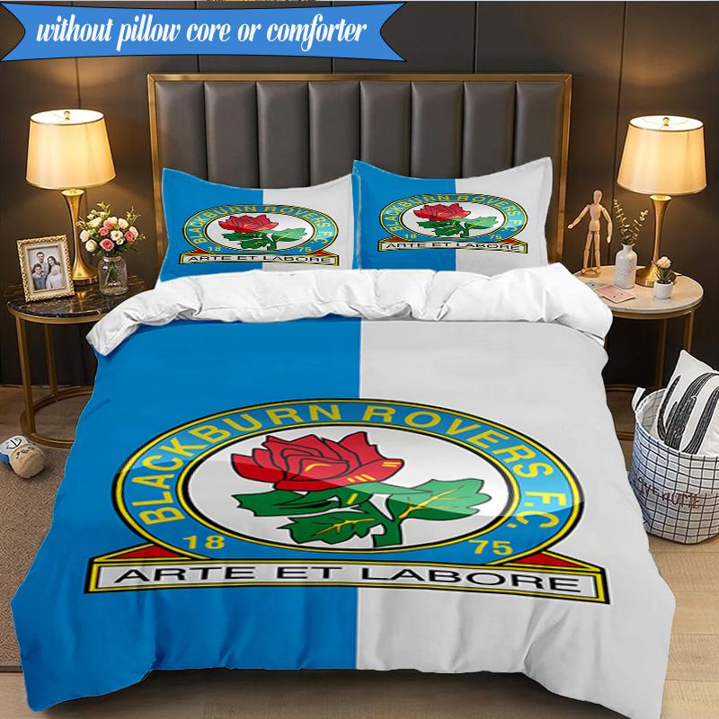 3PCS Blackburn Rovers Crest Football Club Soft Bedding Set,Including 1pc Duvet Cover And 2pcs Pillowcases Perfect for Bedroom, Dormitory, Fan Gift
