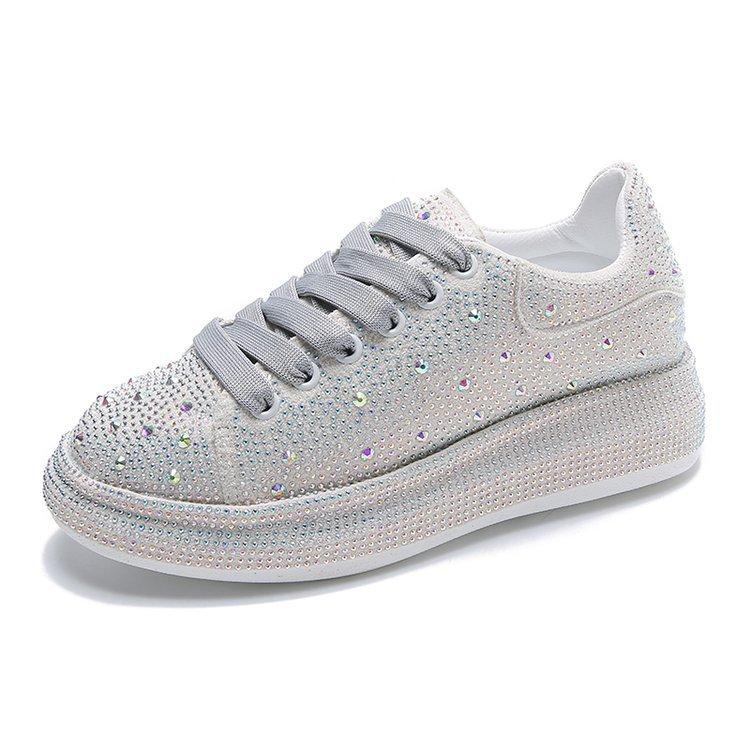 NEW Brand Women Fashion Casual Glitter Sparkling Sneakers Women Encrusted Lace Up Shoes White Sole Fashion Street Sneakers Shiny