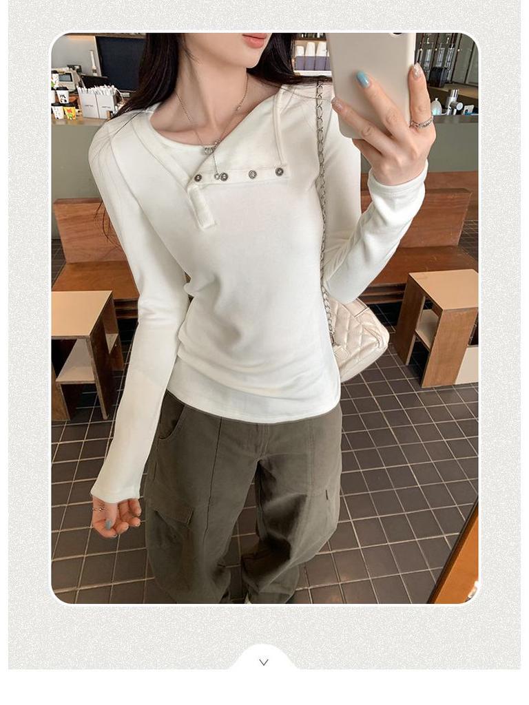 Women's Long-Sleeve Off-Shoulder Button-Up Base Layer Top - Stylish Autumn/Winter 2026 Arrival
