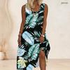 Women Plus Size Scoop Neck Sleeveless Floral Printed A Line Long Dress