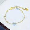 Elegant 18K Gold Beaded Necklace & Flower Bracelet In Titanium Steel