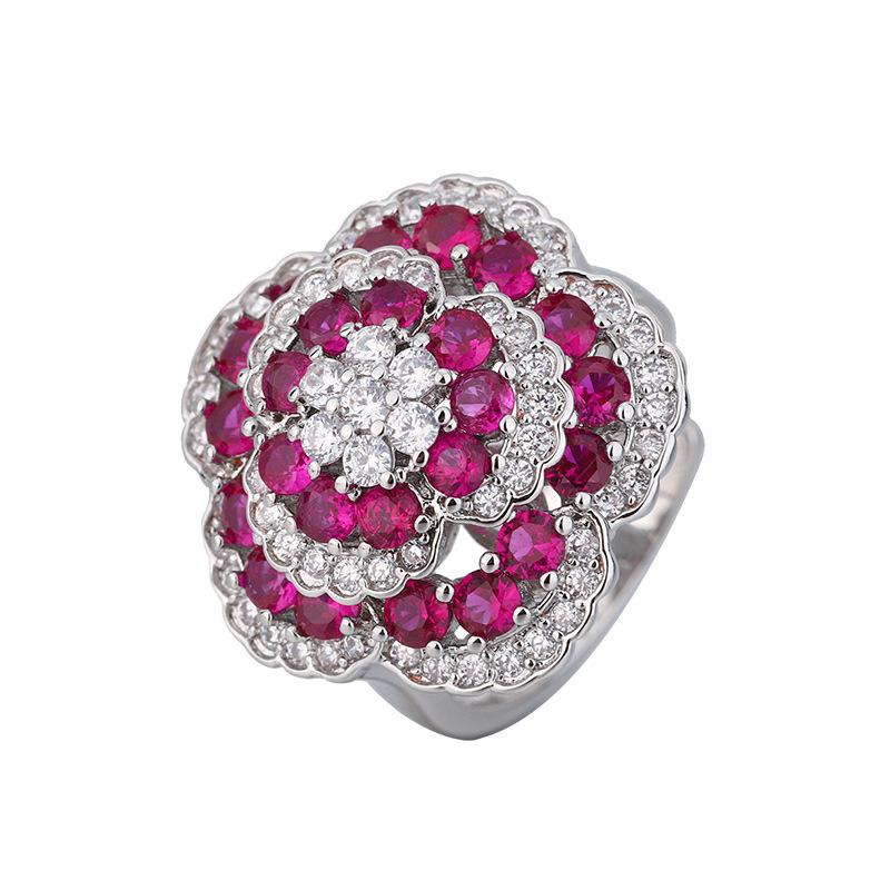 Autumn And Winter Jewelry Copper Bottom Gold-Plated Simulation Red Corundum Rose Temperament Light Luxury Suit Women