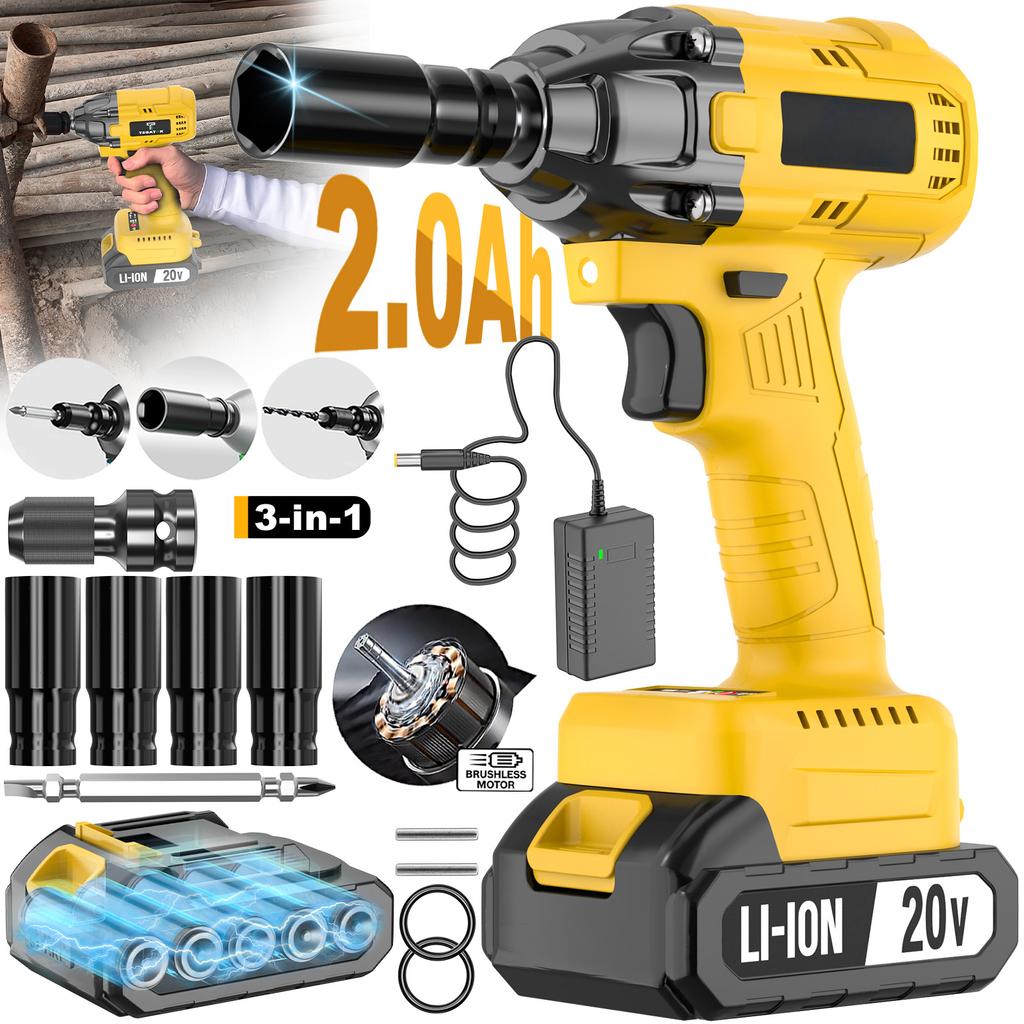 Mocny Bezszczotkowy Klucz Udarowy 20V Li-Ion 500W 1/2 Cala do Zastosowań Przemysłowych i DIY