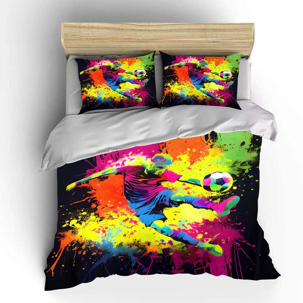 Farbspritzer Fußball Kick Art Muster Bettbezug-Set Digitaldruck Polyester Bettwäsche mit Reißverschluss für Kindergeschenke