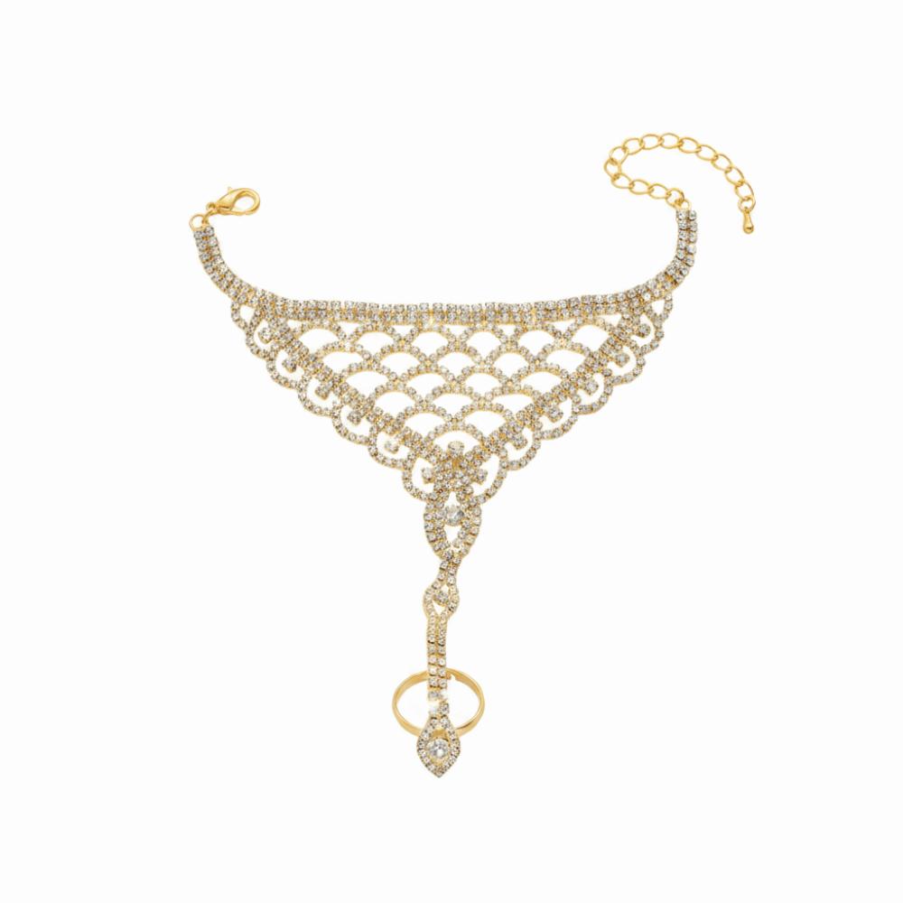 Temperament Elegant Women'S Bracelet Fashion Versatile Rhinestone Hand Chain Layered Retro Finger Chain Ring Bracelet Daily