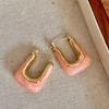 Vintage Acrylic U-Shaped Fashion Earrings, Unique Geometric Earrings, Stylish Square Resin Earrings