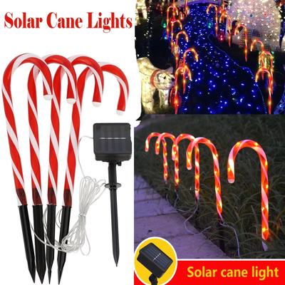 5 In 1 Waterproof Solar Powered Christmas Candy Cane Lights, Outdoor Patio Sidewalk Garden Christmas Decoration Tree Accessories Indoor