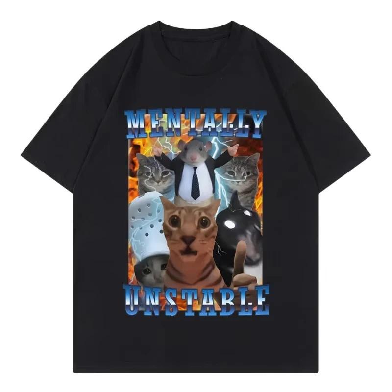 

Vintage Unisextally Unstable Funny Cat Meme T Shirt Women Clothing Fashion Y2k Tshirt Summer Casual Tshirts Streetwear Graphic S