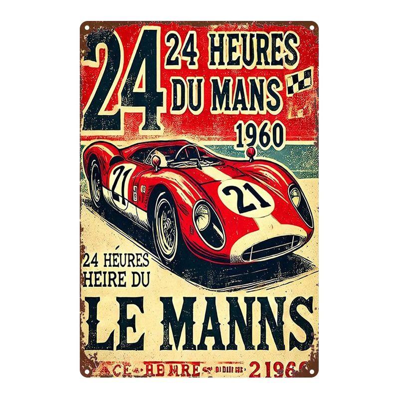 Racing Car Retro Style Metal Decorative Painting for Garage Room Decor