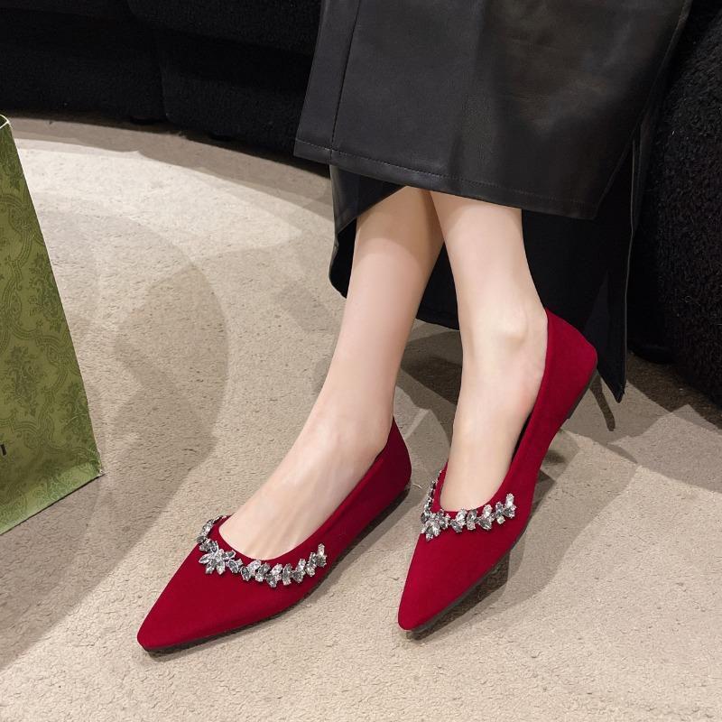 Spring New Single Shoe Women Fashion Pointed Shallow Mouth Suede Glitter Soft Sole Anti-slip Wear-resistant Flat Shoes
