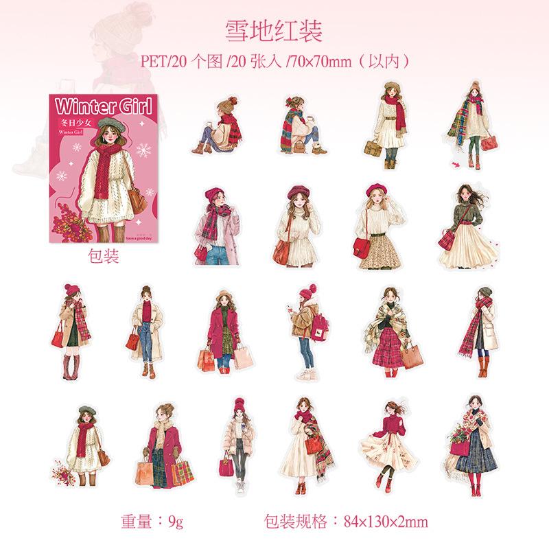 

Mr. Paper, Winter Girl Series PET Stickers Pack, Vintage Winter Film Cutting Stickers Girl Theme Hand Account Material Stickers