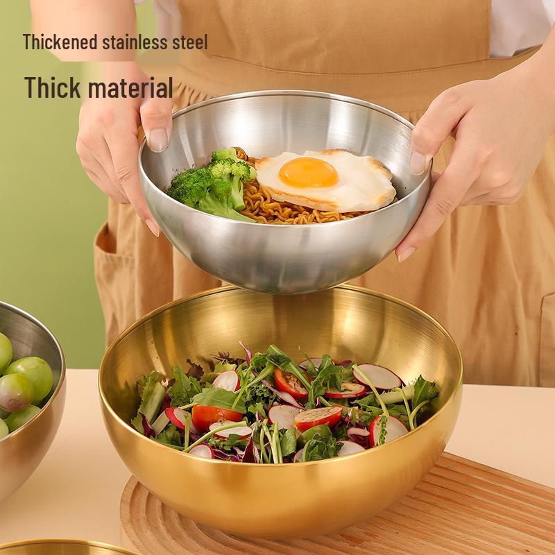 Korean Stainless Steel Multi-Purpose Bowl for Salad, Cooking, Dough, Baking, Egg Beating, Vegetables, and Fruit.