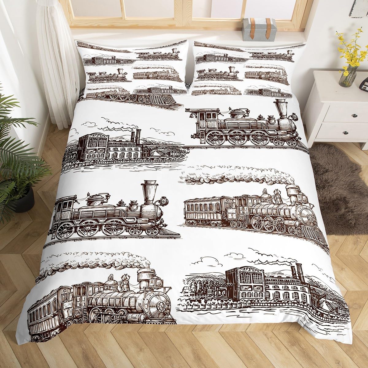 

Cartoon Train Duvet Cover Set Black Trains Bedding Set Boys Teens Men Bedroom Single Double Comforter Cover Decor Quilt Covers EU Double(200*200cm)3pcs
