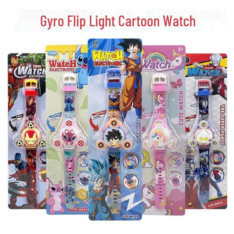Deluxe Children's Cartoon Music Watch with Colorful Luminous Rotating Gyro - Electronic Toy Gift