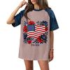Women Casual Short Sleeve T Shirt Denim Patchwork Top 250th Independence Day Commemorative Print Relaxed Fit Lightweight Tee
