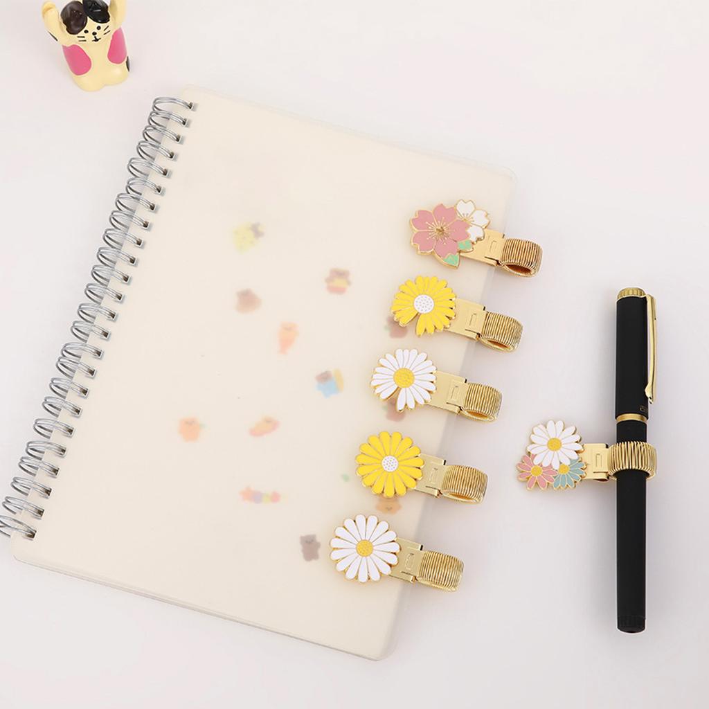 1Pc Daisy Flower Metal Pen Holder Clips Portable Paper Fix Clips Journal Notebook Pictures Pin Pocket Student School Tools
