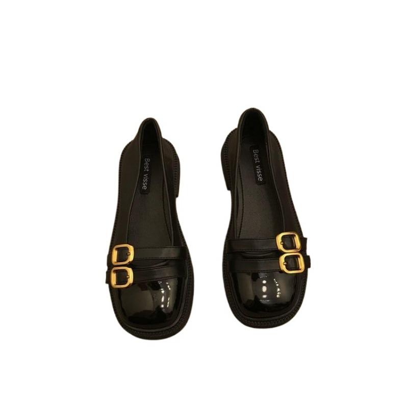 Women's Round Toe Shallow Mouth Mary Jane Small Leather Shoes Are Fashionable Versatile Comfortable and Casual Bean Shoes