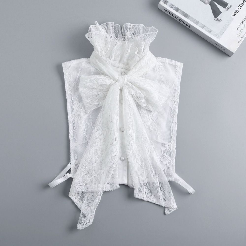 Detachable Bow Lace Collar Vintage Ruffled edge Collar Cameo Lace Fake Collar  Wedding