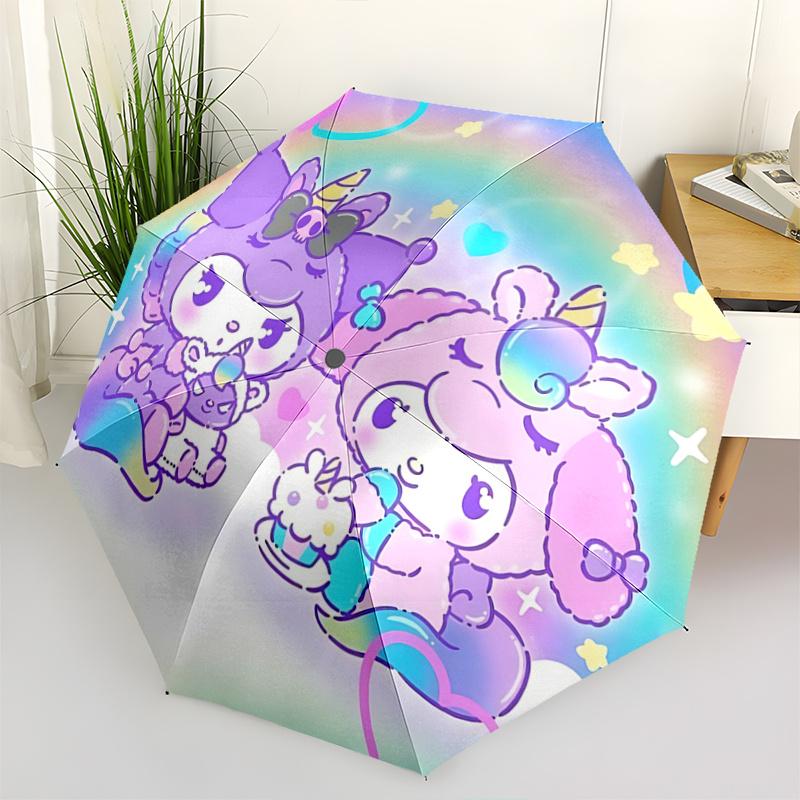 1pc Kawaii Pastel Unicorns Automatic Folding Umbrella - Portable 3-Fold Design with Iron Frame, Perfect for Fans, Travelers, Everyday Use, and Festive