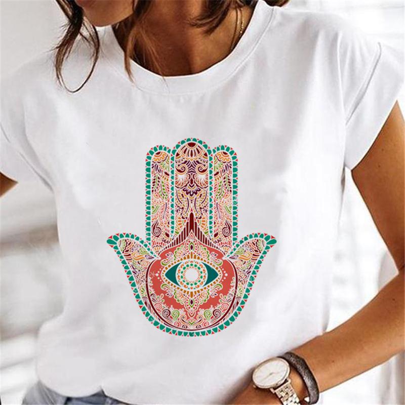 Hand Of Hamsa Fatima Print Fashion T-shirt Top Women's Summer Casual Harajuku Pattern Print Short Sleeve Shirt Y2K top