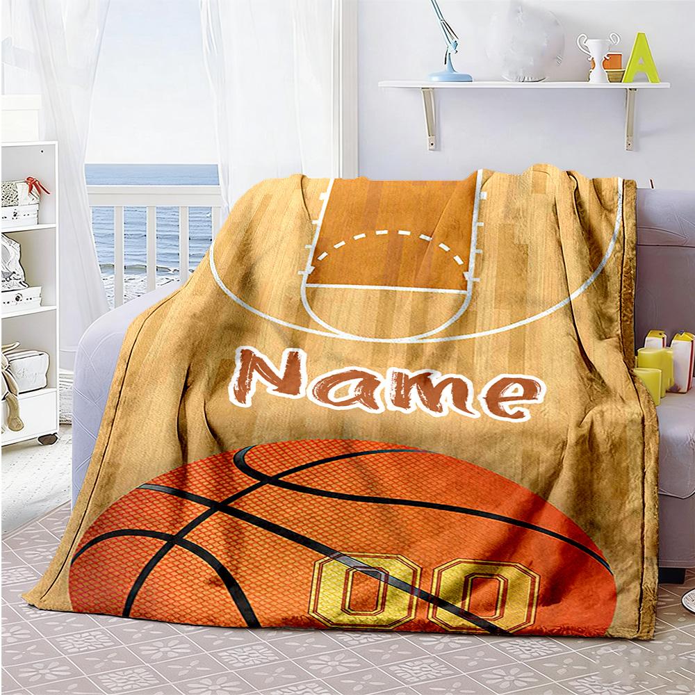 Basketball Court665 Customize Text Blanket Throw Personalized Blanket Soft & Cozy for Living Room Sofa Chair Seaside All-Season Use