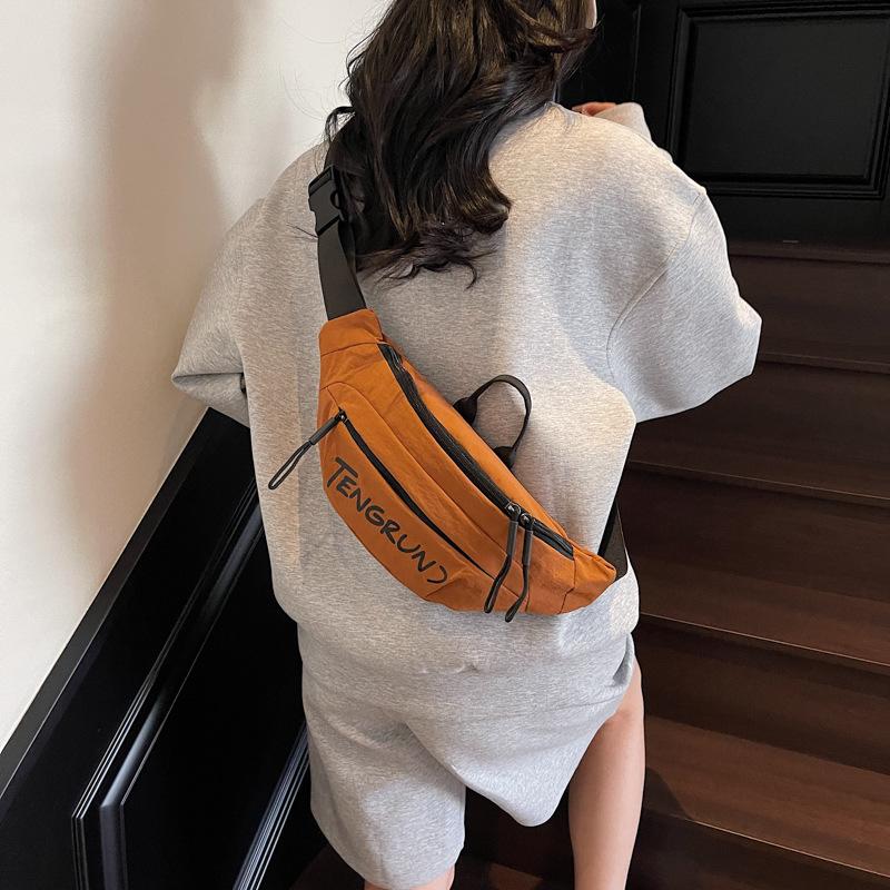 

Women s Lightweight Crossbody Bag Letter Print Shoulder Bag Sport Chest Bag коричневий