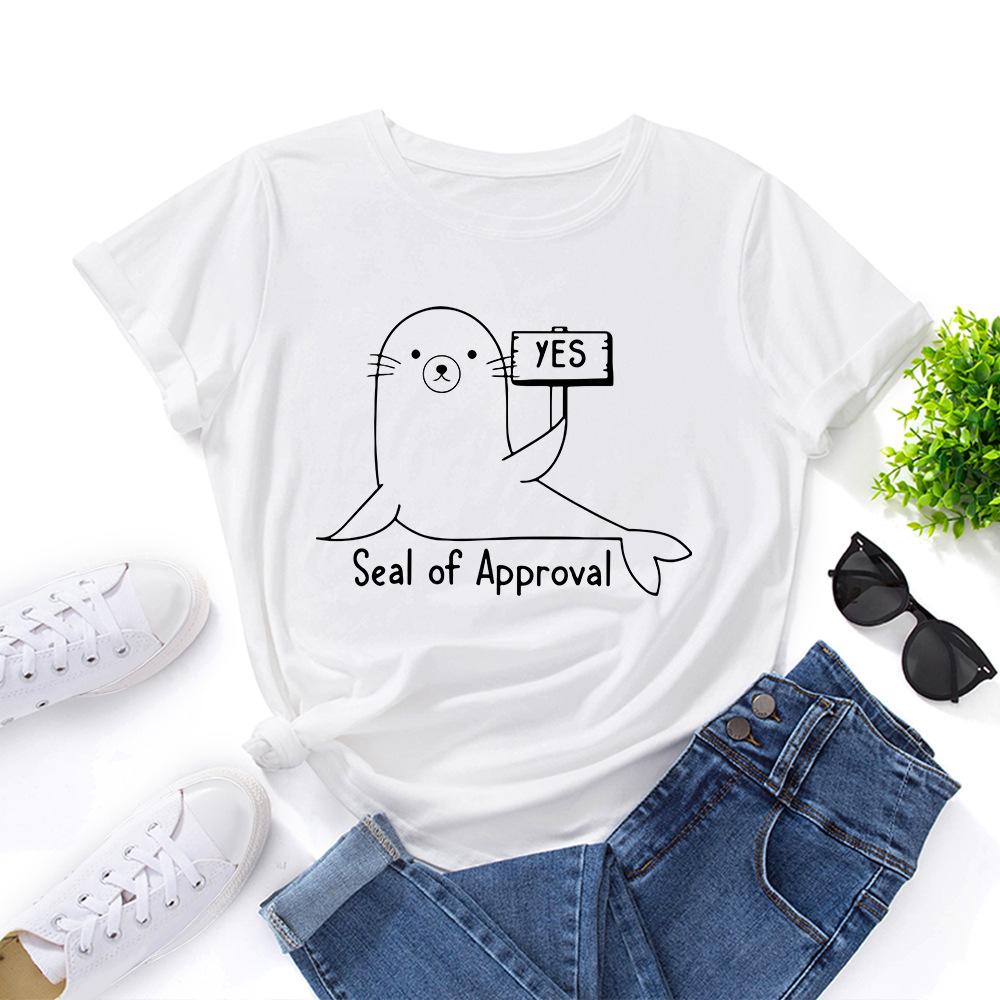 

Cotton T-Shirt Short Sleeve Round Neck Women 2d Print Tops S