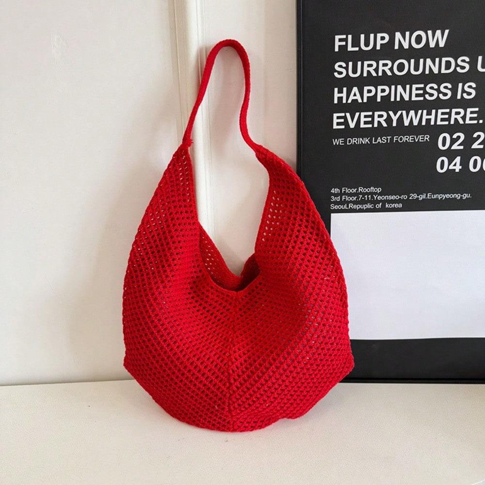 Sac cabas tissé ajouré pour femme, Sac de courses pour femme, Léger printemps et été, Léger et grande capacité red multicolore