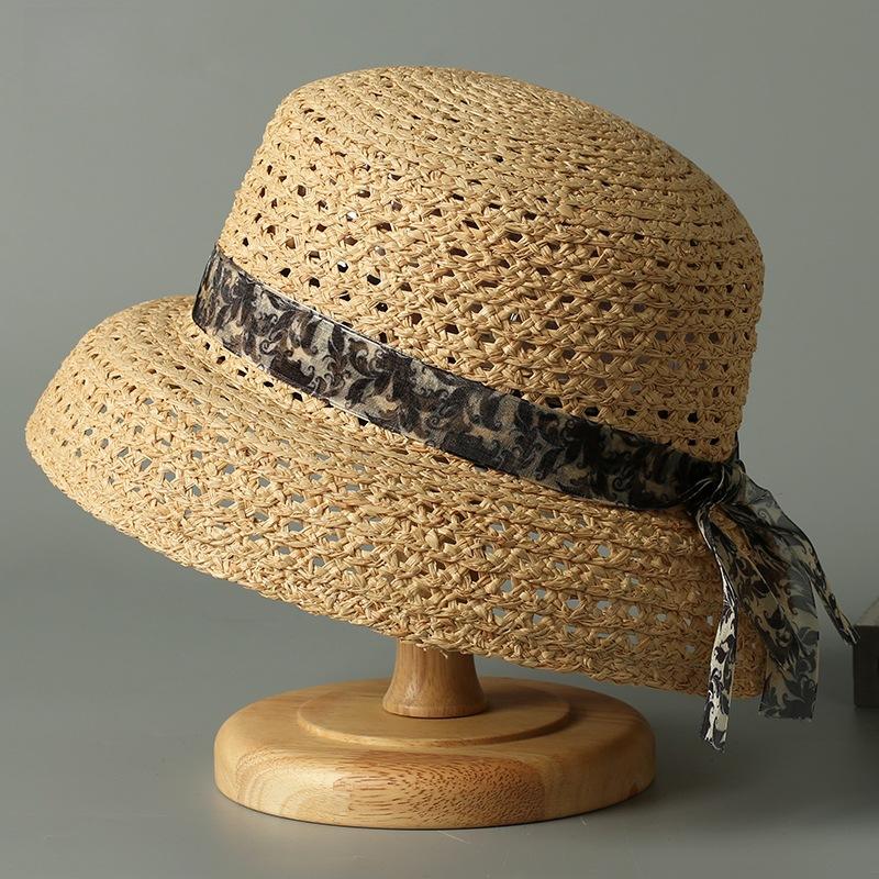 Summer Floral Straps Hollow Shade Straw Hat Beach Idyllic Sun Protection Straw Hat Raffia Fashion Versatile